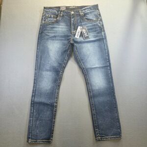 True Luck Men's Stretch Slim Fit Denim Blue Jeans Size 38x30 NWT
